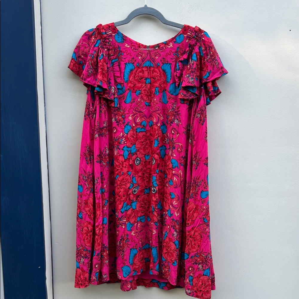 Free People Pink and Blue Floral Mini Dress